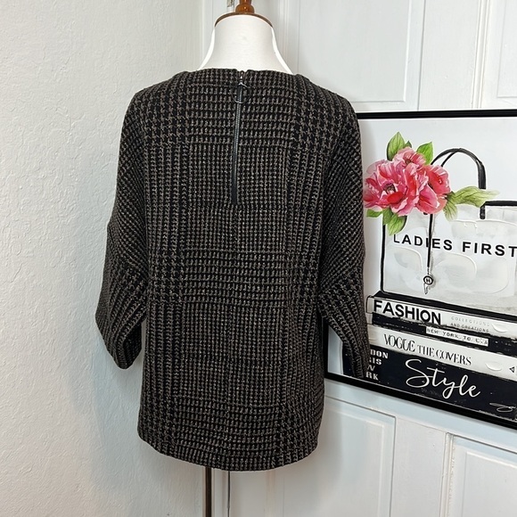 Akris Punto Black & Brown Herringbone Oversized Short Sleeve Sweater Size 10US - Picture 3 of 7